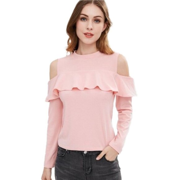 ❤️ 🆕 BOUTIQUE flounce Cold Shoulder Blouse Size 1X - Picture 1 of 5